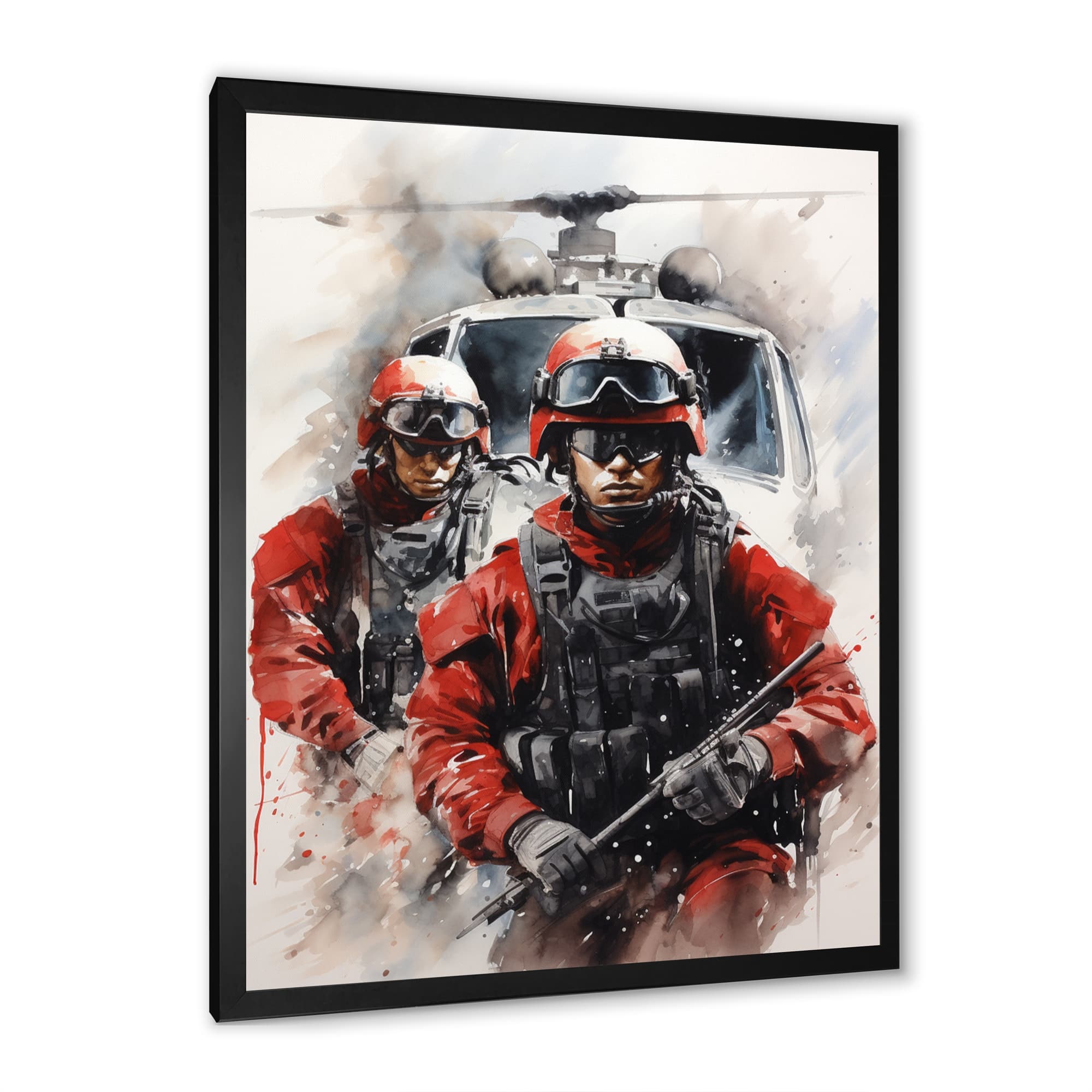Designart "Soldiers Ready For Action II" Army Framed Canvas Wall Art